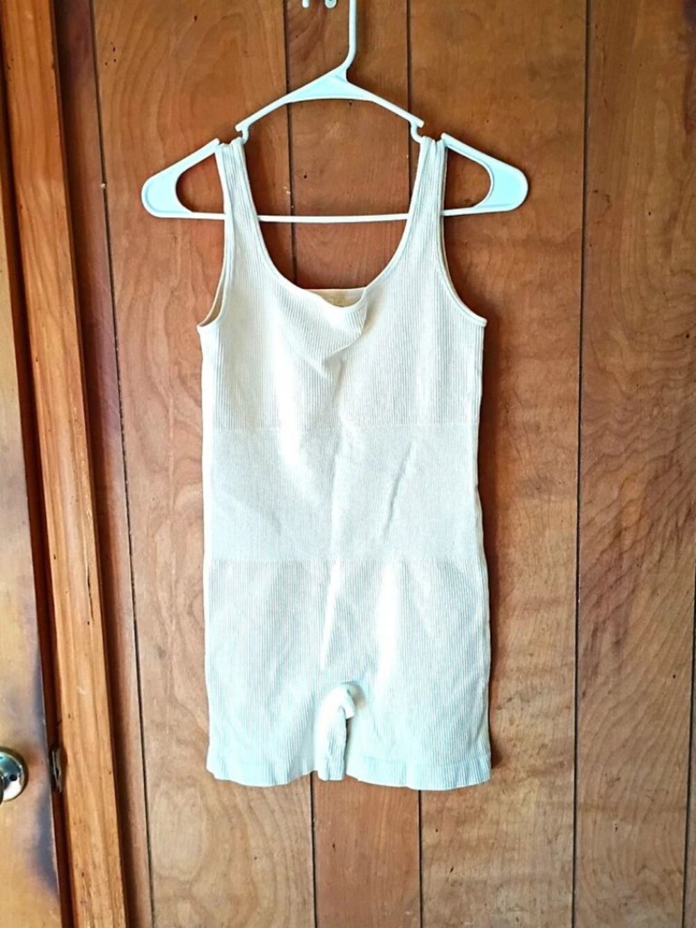 OQQ Women's Ribbed Knit Romper cream L Scoop Neck Pullover Stretch Activewear